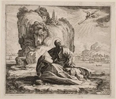 Saint John on the Island of Patmos by Jacques Callot, 1625 — digital art print download