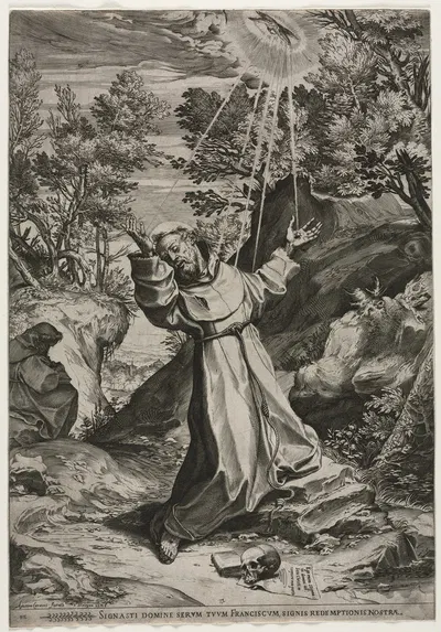 St. Francis Receiving the Stigmata by Agostino Carracci, 1586 — digital art print download