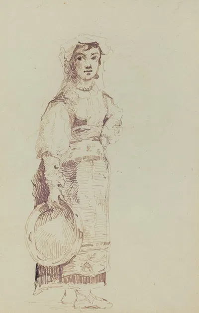 Woman with a Tambourine (verso) by Эрнест Мейссонье, c. 1860 — digital art print download