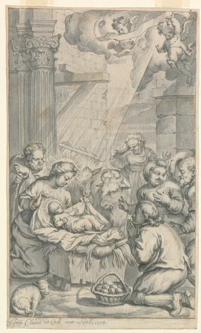 Adoration of the shepherds by Jan Claudius de Cock, 1704 — digital art print download