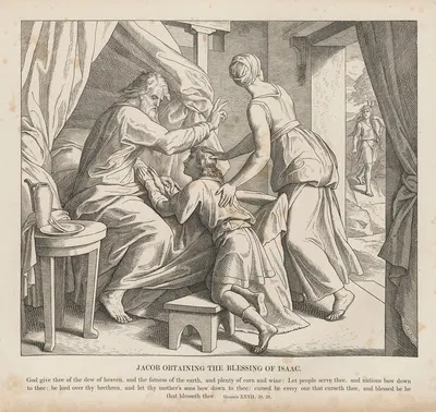 Jacob obtaining the blessing of Isaac by Julius Schnorr von Carolsfeld, 1856 — digital art print download