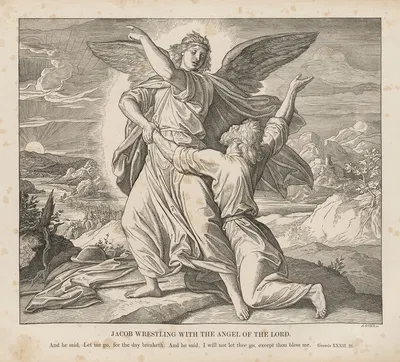 Jacob wrestling with the Angel by Julius Schnorr von Carolsfeld, 1856 — digital art print download