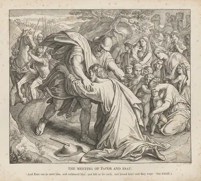 The meeting of Jacob and Esau by Julius Schnorr von Carolsfeld, 1856 — digital art print download