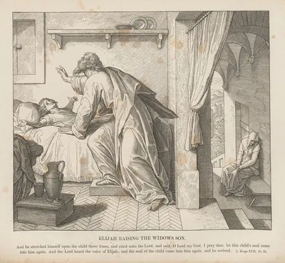 Elijah raising the widows son by Julius Schnorr von Carolsfeld, 1856 — digital art print download