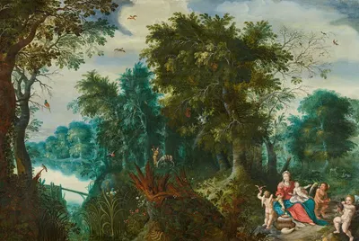 Die Ruhe auf der Flucht nach Ägypten mit Früchte reichenden Engeln by Александр Кейринкс — digital art print download