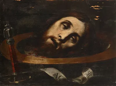 The Head of Saint John the Baptist on a charger with a cartellino and a sword nearby by Даниэле Креспи — digital art print…