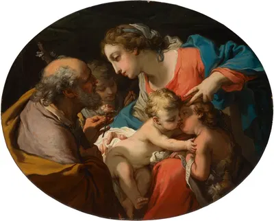 The Holy Family with the Infant Saint John the Baptist and an angel by Гаэтано Гандольфи — digital art print download