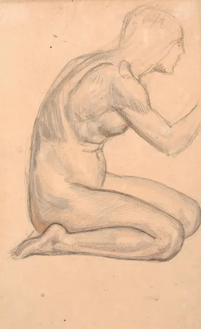 Modelstudie; knælende kvinde i profil m.h. by Йоаким Сковгорд, 1899 - 1903 — digital art print download
