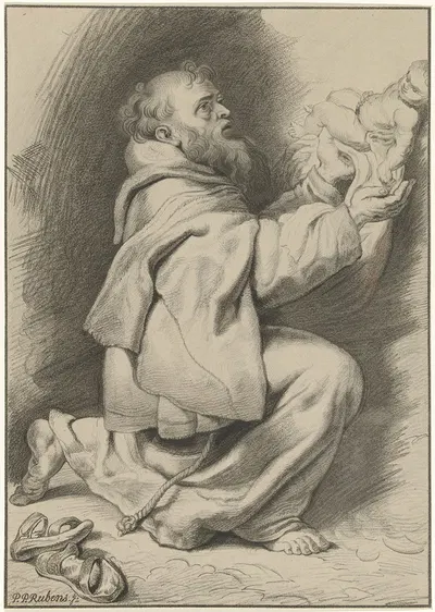 Heilige Franciscus van Assisi ontvangt het Christuskind van Maria by Кристиаан Йоси, 1821 — digital art print download
