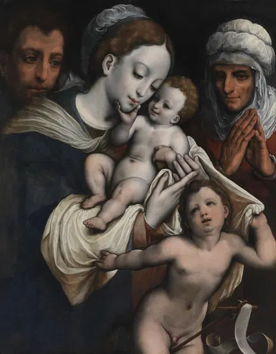 Holy Family with Elisabeth and John the Baptist by Cornelis van Cleve, 1520 - 1594 — digital art print download