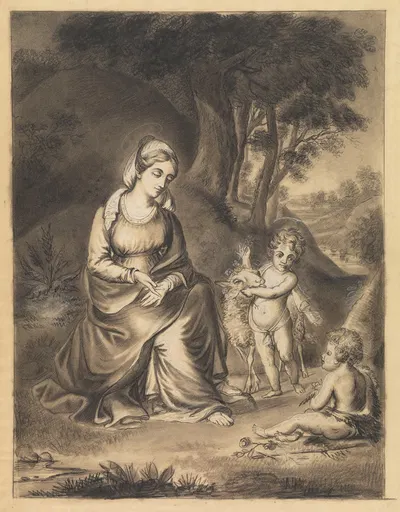 Maria met het kind Jezus en Johannes de Doper by Eugène Joseph Verboeckhoven — digital art print download