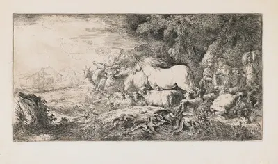 The Animals Going Toward the Ark by Джованни Бенедетто Кастильоне — digital art print download