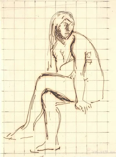 Siddende, nøgen_ung kvinde. Eva by Йоаким Сковгорд, 1913 - 1917 — digital art print download