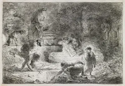 Tobit Burying the Dead by Джованни Бенедетто Кастильоне, c. 1650 — digital art print download