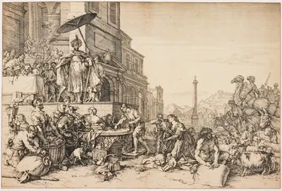 Joseph Distributing Grain in Egypt by Jan de Bisschop — digital art print download