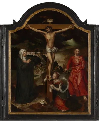Crucified Christ with Mary, John and Mary Magdalene by Pieter Claeissens the elder, 1567 — digital art print download