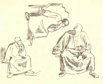 Tre studier af siddende, skægget mand. Saul by Йоаким Сковгорд, 1919 - 1920 — digital art print download