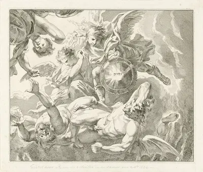 Michaël onderwerpt de duivel by Roelof van der Meulen, 1824 — digital art print download