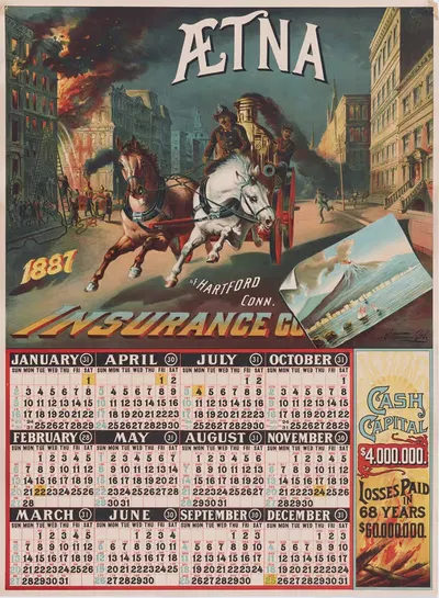 Aetna Insurance Co of Hartford Conn. 1887. by Дж. Оттманн Лит. Ко., 1887 — digital art print download