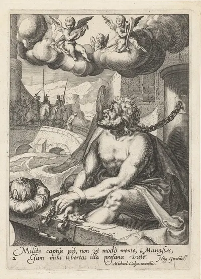 Manasseh as a repentant sinner by Jacob de Gheyn II, 1595 - 1596 — digital art print download