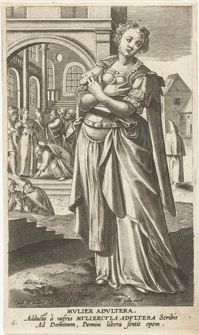Adulterous woman by Jan Collaert II, 1595 - 1599 — digital art print download