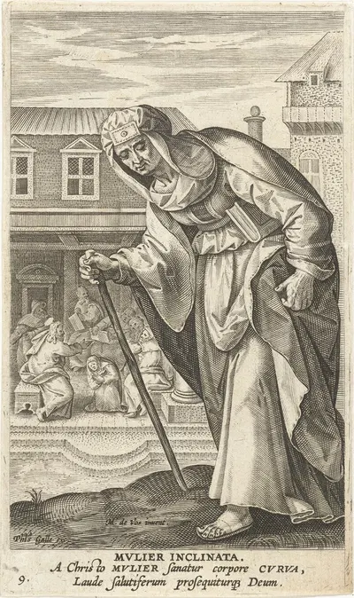 Hunchbacked woman by Jan Collaert II, 1595 - 1599 — digital art print download