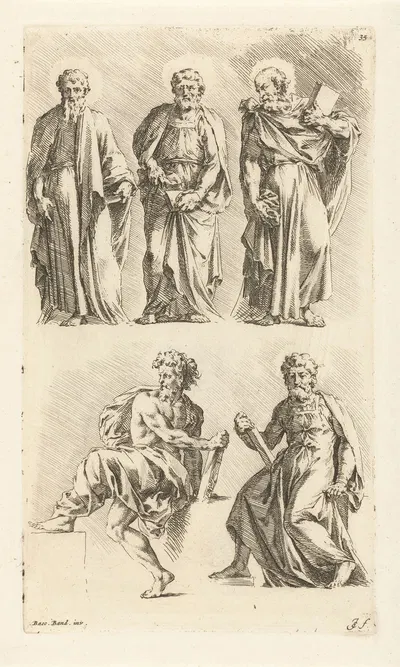 Five saints by Jan de Bisschop, 1666-1671 — digital art print download