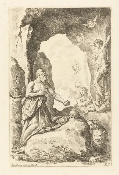 Hieronymus as a penitent by Jan de Bisschop, 1666-1671 — digital art print download