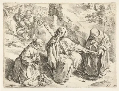 Saint Benedict seated among the saints by Jan de Bisschop, 1666-1671 — digital art print download