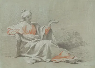 Young Woman with a Bowl, Seated Outdoors by Иоганн Юстин Прейслер, 1733 — digital art print download