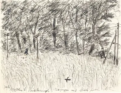 Vridsløsemagle. Trægruppe med mark foran. Aften by Джон Кристенсен, 1931 – 1939 — digital art print download