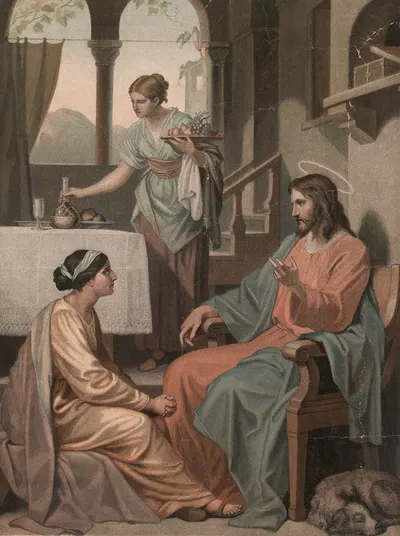 Jesus at Lazarus' home by Aller, 1904 — digital art print download