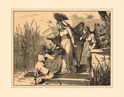 Moses is saved by Pharaoh's daughter by Aschendorff, 1906 — digital art print download