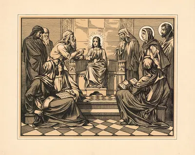 Jesus at age 12 in the temple by Aschendorff, 1906 — digital art print download