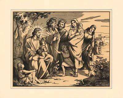 Jesus blesses the little children by Aschendorff, 1906 — digital art print download