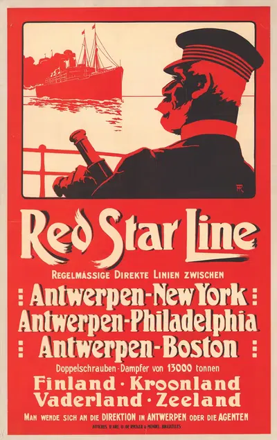 Red Star Line Antwerp New York Philadelphia Boston by Lith. O. de Rycker & Mendel, 1898 — digital art print download