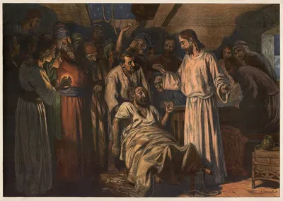 Jesus heals the crippled man by Carl Schmauk, 1908 — digital art print download