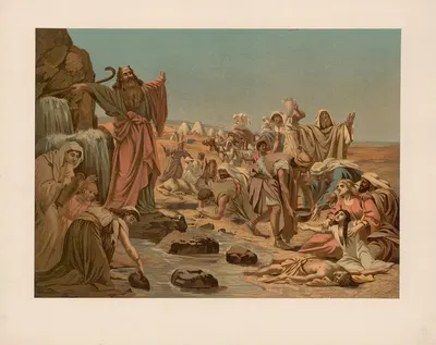 Moses strikes water from the rock by Ernst Pessler, 1893 — digital art print download