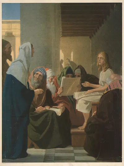 Jesus at age 12 in the temple by Gebhard Fugel, 1935 — digital art print download