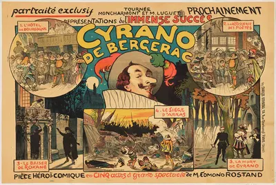 Tournée Moncharmont et M. Luguet, prochainement Cyrano de Bergerac by Люсьен Метиве, 1897 — digital art print download