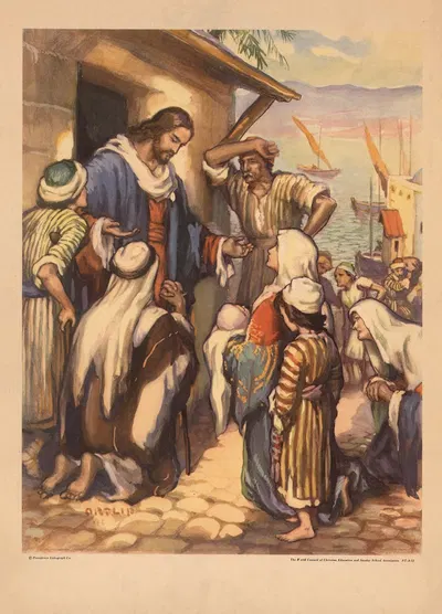 Jesus heals the sick by Gebhard Fugel, 1931 — digital art print download