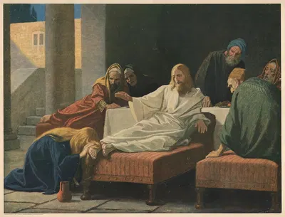 The woman wipes Jesus' feet with her hair by Gebhard Fugel, 1933 — digital art print download