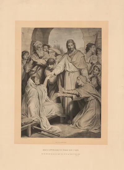 Jesus opvækker enkens søn fra Nain by Heinrich Hofmann, 1904 — digital art print download