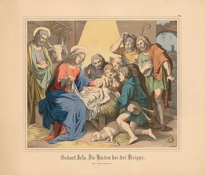 Geburt Jesu. Die Hirten bei der Krippe by Johann Nepomuk Heinemann — digital art print download
