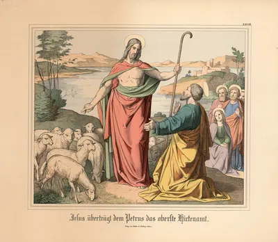 Jesus überträgt dem Petrus das oberste Hirtenamt by Johann Nepomuk Heinemann — digital art print download