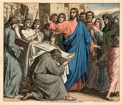 Die Auferweckung des Jünglings zu Nain (The raising of the young man at Nain) by Julius Schnorr von Carolsfeld, 1888 —…