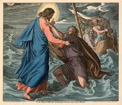 Jesus heilt den sinkenden Petrus über dem Meere by Julius Schnorr von Carolsfeld, 1888 — digital art print download