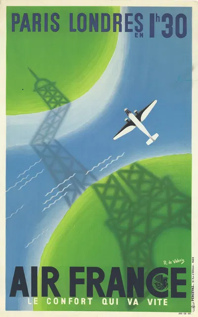 Paris Londres 1h30 . Air France, le confort qui va vite by Roger de Valerio, 1936 — digital art print download