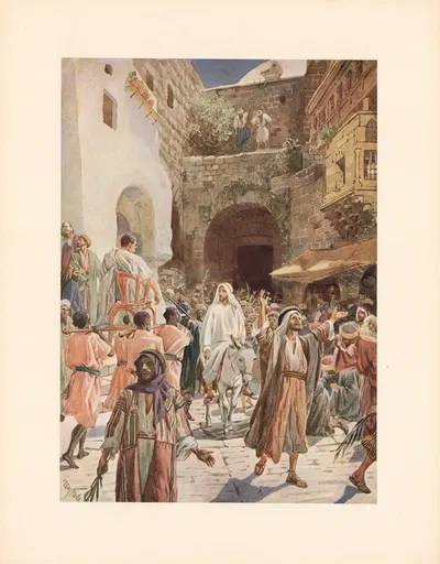 Jesus, riding on the Foal of an Ass, entereth Jerusalem by William Hole — digital art print download