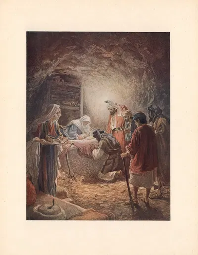 The Shepherds find Mary and Joseph and the Babe lying in a Manger by William Hole — digital art print download
